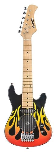 Academy of Music | Kids Electric Guitar Starter Beginner Pack Set, Premium Bundle with Built-in Amp, Guitar Bag and Shoulder Strap, Flames