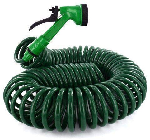 10m Retractable Coil Hose - Garden Spray Gun 5 Function Pipe Reel Nozzle Tap New Metre | Gardening Set Tough Kink Resistant Hardened Lightweight Retractable Coil