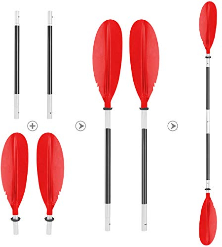 HEIMUNI Doppelpaddel Kajak Paddel mit Verstellbaren Paddelblätter, Kanu Paddel Aluminium Sup Doppelpaddel 220cm Stechpaddel Super Leicht für Schlauchboot, Kanadier Boot Ruderboot (Rot)