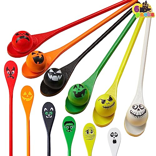 JOYIN Juego de 6 Piezas de Juego de Carreras de Huevos y cucharas de Halloween, Globos oculares y cucharas para niños y Adultos, Juegos al Aire Libre de Halloween, Suministros para Fiestas
