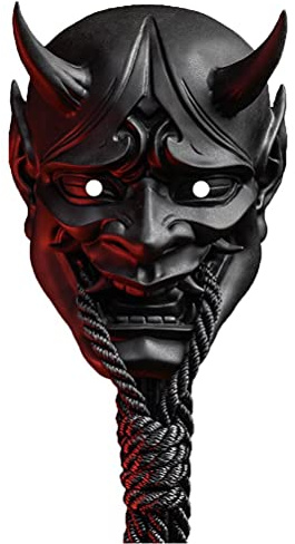 Liunian459 Masque Japonais Oni,Latex Masque Samourai Prajna Cosplay Casque Résine Horror Halloween Accessoire, Noir