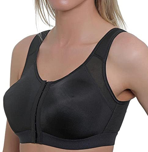 Gemm New Ladies Black Plus Size High Impact Wire Free Sports Bra Non Wired Front Fastening (36 E)