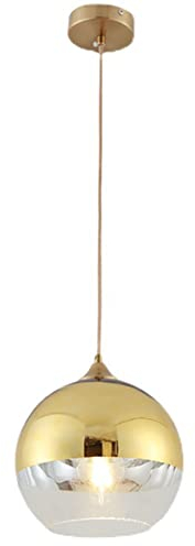 Lampadario a Sospensione con Sfera in vetro Semi Placcato, Lampada a Sospensione da Soffitto Moderna Semplice per Cucina Sala da pranzo Camera da letto (Oro, 15cm)