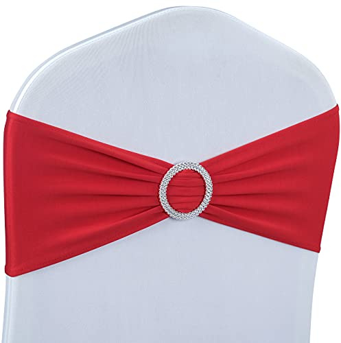 Babenest Cintas con Lazo para sillas, elásticas, con Hebilla Deslizante, universales, para Bodas, Fiestas, Ceremonias, recepciones, decoración de Banquetes, 30 Unidades, Rojo