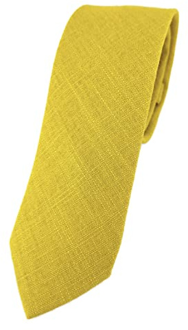 TigerTie - Corbata estrecha de diseño en monocolor liso - 100% lino - Ancho de la corbata 5,5 cm, amarillo mostaza, Krawattengröße: ca. Länge 150 cm, Breite 5,5 cm