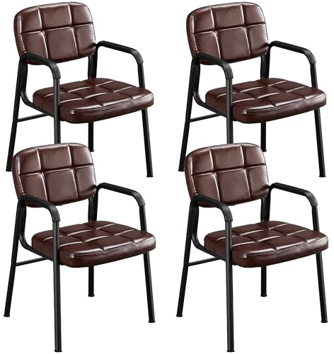 Yaheetech Chaises de Visiteur Fauteuil Salon Fauteuil d'accueil Visiteur Siège Rembourré en Smilicuir pour Bureau/Salle d'Attente/Cuisine Marron Lot de 4