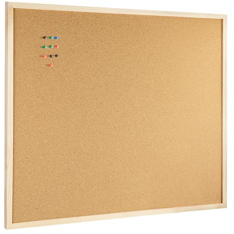OWLKELA 24'' x 36'' Cork Board Bulletin Board, Wooden Framed Corkboard, Wood Oak Frame Corkboard, Vision Board and Decorative Hanging Pin Board
