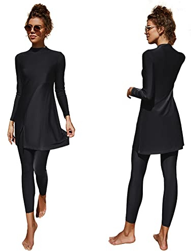 Odizli Maillot de bain musulman Burkini à manches longues pour femme - Soutien-gorge + maillot de bain 2 pièces - Couverture complète Modest, Noir (7), XL