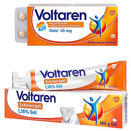 Voltaren Schmerzlinderndes Set: Schmerzgel 11,6 mg/g (180 g) & Dolo 25 mg Tabletten (20 Stk.) bei Muskelschmerzen, Nacken-, Gelenk-, Schulter- und Rückenschmerzen
