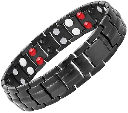 JITNGA Magnetarmband Titan, Titan Stahl Armband Armbänder, Herren Mode Magnetarmband, Männer Frauen Unisex Schwarz Stein Armband (Schwarz)