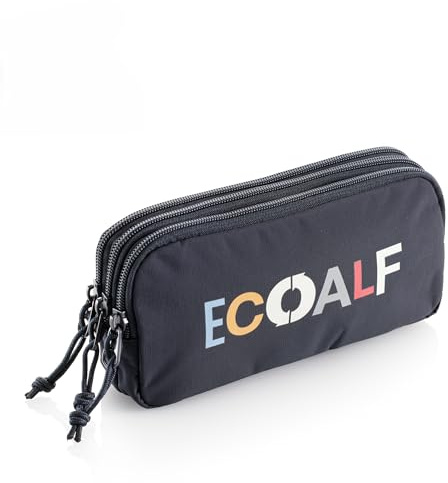 Miquelrius - Estuche Escolar Triple Rectangular, Portatodo con 3 Compartimentos, Nylon Reciclado, Cierre con Cremallera, Estuche Amplio para Clase, 210 x 105 x 60 mm, Marino