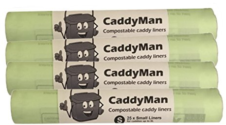Caddy Liners Direct CaddyMan 5 Litre (5L) x 100 Bags (4 roll pack) - Compostable and Biodegradable Kitchen Food Waste Bio/Compost Caddy Bin Liners - Certified EN13432, CM5LX100