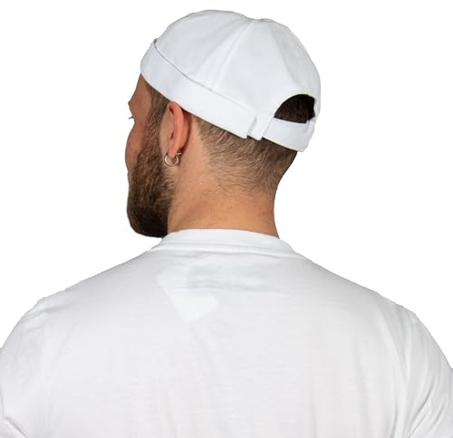 HATSQUARE - Casquette Docker en Coton, Unisexe, sans visière, Motif tête de Mort, Bonnet sans visière, à Revers, pour Homme et Femme - Blanc