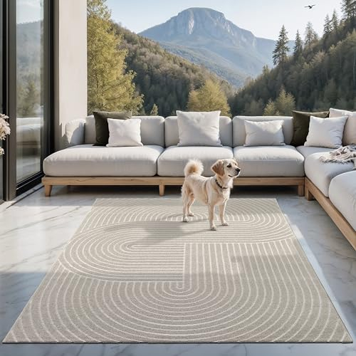the carpet Santo Plus - Hochwertiger Outdoor Teppich, Passend für Wohnzimmer, Schlafzimmer und Terrasse, Wetterfest, langlebig und pflegeleicht, Beige, 140 x 200 cm
