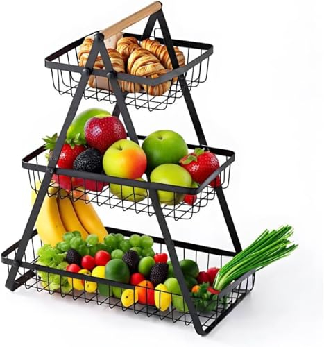 Almineez 3 Tier Fruit Stand - Fruit Bowl Holder, Vegetable Basket, Snacks & Cupcakes Countertop Storage Rack