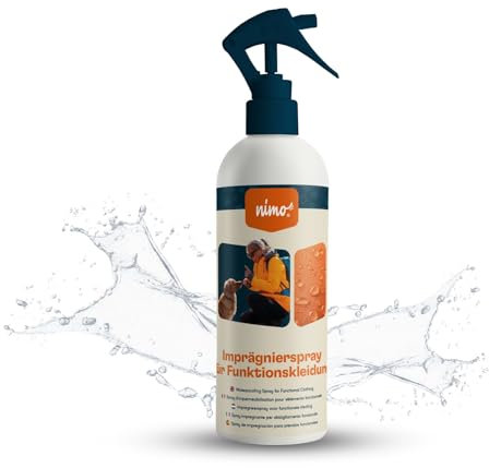 nimo® Spray impermeabilizante para ropa funcional | Spray impregnación contra la lluvia y la suciedad | Ropa impermeable para exteriores | Protección contra la lluvia para chaquetas | impregnación