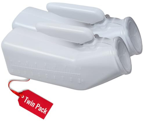 2 x Male Urinal with Handle & Anti Spill Lid, 1000ml Capacity, Spill Proof Urine Bottles for Men, Easy Grip Handle and Measuring Scale, Pack of 2