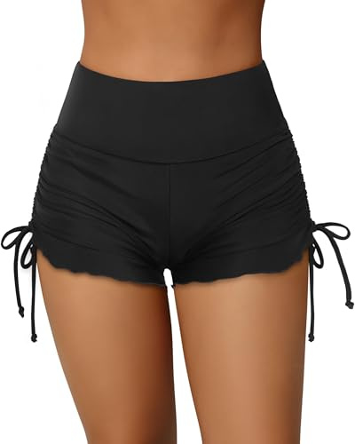 CharmLeaks Womens Swim Shorts High Waist Quick Dry Board Shorts Black-b M