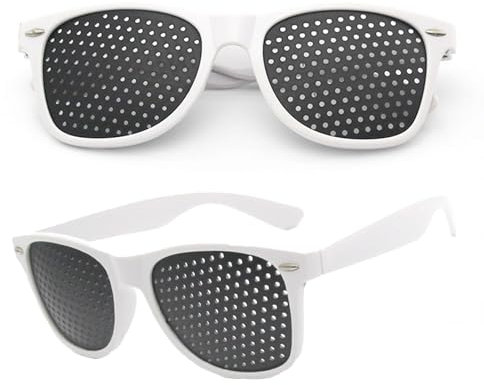 Rumgug 2 Pièces Lunettes Sténopéïques, Unisex Lunettes à Grille Détente Verres à Grille avec Supports Pliables, Sténopé Lunettes Repos Soleil à Trous Mode Petit Trou pour Réduire la Fatigue
