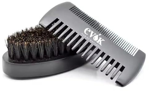 EVOK - Kit Brosse à barbe + Peigne, nécessaire pour une barbe douce, soyeuse et sans nœuds.