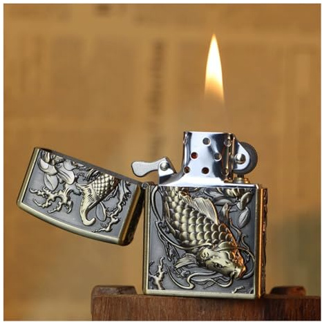 Feuerzeuge Kerosin Leichter Drachenmuster Retro Leichter Küche Outdoor Camping (Brennstoff Nicht enthalten) Geschenke für männer feuerzeug Schwarz