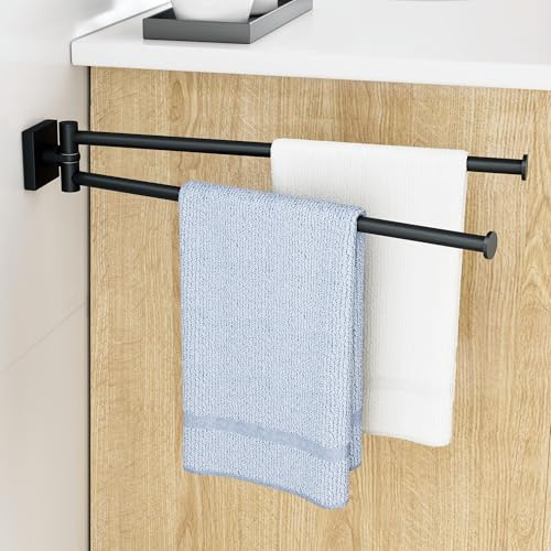 SAYAYO Toallero Negro Toalleros de Baño de 2 Barras Colgador Toalla Baño Acero Inoxidable Toallero para Baño y Cocina 40cm, Giratorio 180°