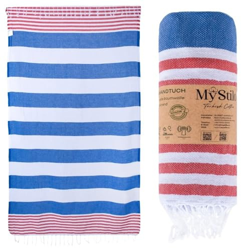 MyStilo® XXL bastuhandduk hamam-handduk – stor, mjuk badhandduk 100 x 180 cm, snabbtorkande – premium strandhandduk, strandhandduk, handduk för män, kvinnor, yoga och fitness (marinblå)