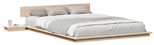 vidaXL Estructura de Cama Marrón 150 x 200 cm Madera, Decoración de Dormitorio Moderna, Cama Rectangular con mesita, Muebles de Madera, Estilo Minimalista