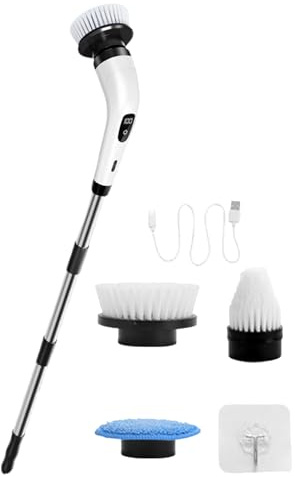 Electric Shower Cleaning Wand - High Torque Rotating Scrubber with Replaceable Brush System | Implements of Powerful Grout and Bathtub Polish, Waterproof Handle Bathroom Cleaner, Adjustable Speed