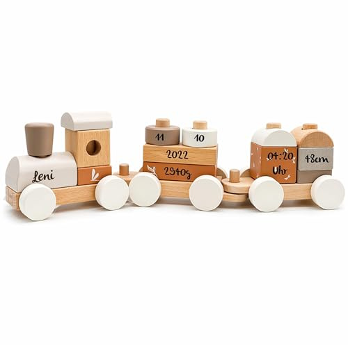 Personalizzabile treno impilabile in legno Nougat – gioco educativo & motricità fine – per bambini 18+ mesi – personalizzato con nome e data – Label Label