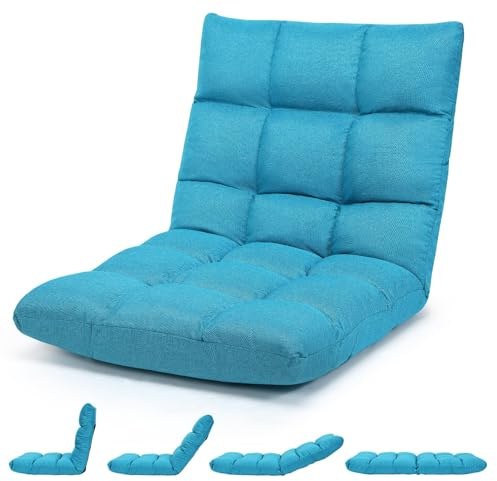 FANTASK Sedia da pavimento pieghevole con schienale regolabile, sedia da meditazione, cuscino tailandese, poltrona da pavimento imbottita, poltrona relax per yoga, tempo libero e meditazione (turchese