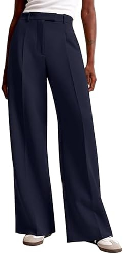 Generisch Pantaloni eleganti da donna casual business con tasche a gamba larga pantaloni a vita alta pantaloni in maglia pantaloni palazzo per donna per la vita quotidiana e il lavoro, Blu marino, M
