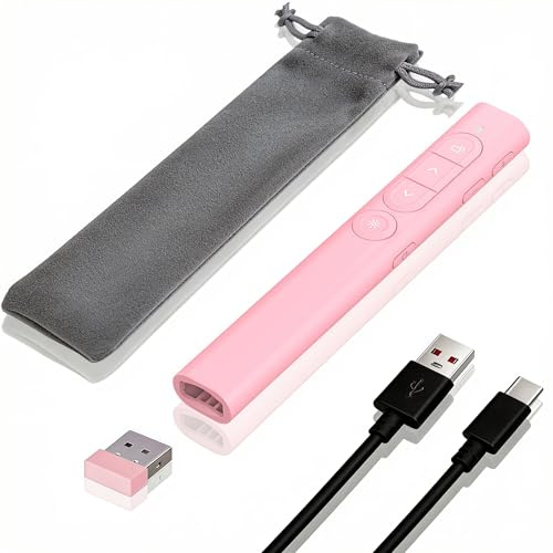 Presentation Clickers Clicker for PowerPoint, Presenter Remote Plug & Play | 2.4GHz Wireless Rechargerable Presentation with Volume Control/Hyperlink for Keynote/PPT/Mac/PC/Laptop (Pink 1 Pc)