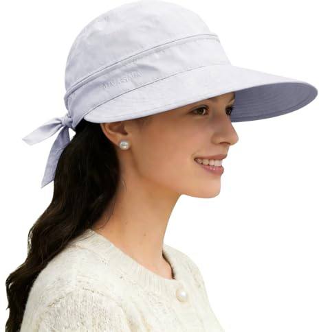 ADUDVLO Sun Hats for Women UK, Stylish UPF 50+ 2-in-1 Detachable Top & Adjustable Visor, Foldable Packable Wide Brim Beach Hat for Travel & Outdoor (White)