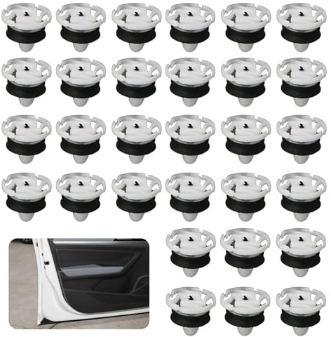 Lot de 30 Clips de Fixation Garniture Auto, Rivets Plastique Universels pour Panneaux de Porte et Carrosserie, Attaches de Remplacement Référence 7703077476, Compatible avec Peugeot