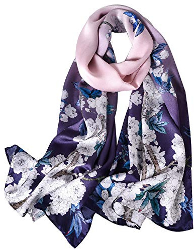 STORY OF SHANGHAI 100% Mulberry Silk Scarf for Women Purple Cherry Blossom