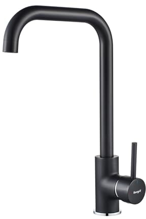 Ibergrif Rubinetto Cucina in Acciaio Inox Spazzolato, Miscelatore Monocomando per Lavello, Bocca Girevole 360°, Beccuccio Alto 28 cm, Alta Pressione, Design Moderno – M22105B