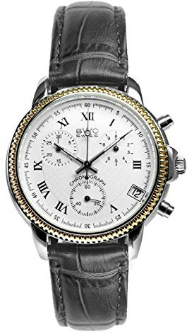 BWC Swiss Herren Uhr Chronograph Quarz mit Leder Armband 210955202