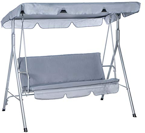 Hortan Dondolo Altalena 3 Posti Con Tetto Parasole Regolabile, Struttura In Acciaio E Tessuto Impermeabile Per Arredo Giardino, Terrazzo e Balcone
