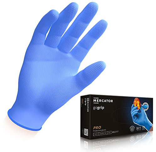 Guanti in nitrile MERCATOR® gogrip Guanti protettivi monouso, privi di rivestimento in polvere, senza lattice, Taglia:L - 50 pezzo, Colore:GoGrip Blue