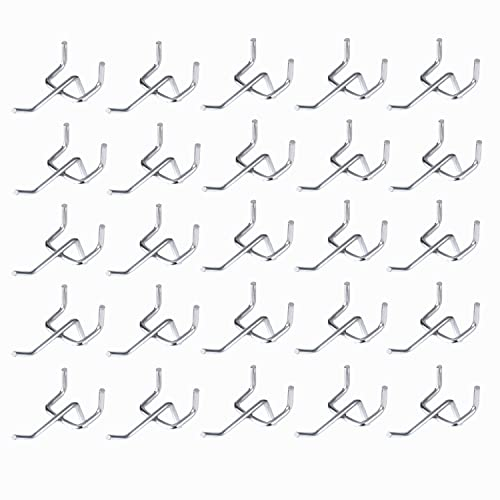 SAVITA 50pcs Crochets pour Panneaux Perforés - Espacement 25 mm, Épaisseur 32 mm, Longueur 50 mm - Muraux Garage pour Panneaux Muraux, Outils, Rangement (Argent)