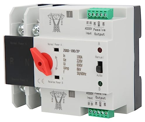 Jadeshay Conmutador Automatico, 220V Interruptor de Transferencia Automática de Doble Potencia Controlador de 2 Vías Carril DIN de Alimentación Ininterrumpida ZGQ5-100/2P