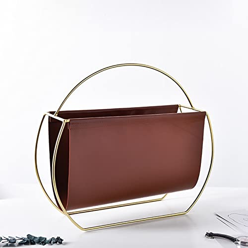 Leather Magazine Holder Pamphlet Organizer Racks, Portable Literature Newspaper Display Stand for Home, Living Room/Bedroom Catalog Storage Rack (Color : Brown)