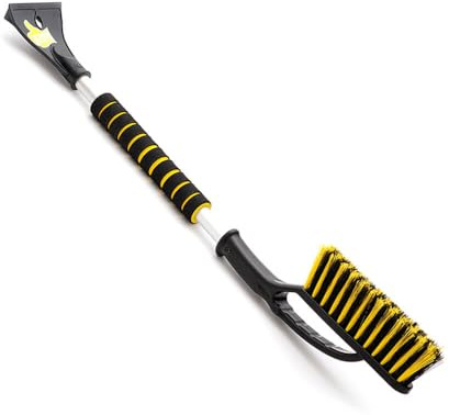 ToM PaR Spazzola e Raschiaghiaccio per Ghiaccio 2 in 1 | Robusta Maniglia in Alluminio | Impugnatura Morbida ed ergonomica | Scopa-Raschietto per Pulizia Auto da Neve | Lunghezza: 75 cm | Giallo