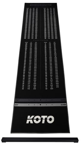 KOTO - Dartteppich Mit Oche Checkout Grau 285 x 80 cm, Dartmatte, Score Indikator, rutschfeste Dartmatte