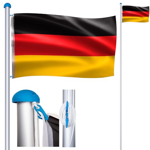 CEEDIR 6,5 m Fahnenmast Stabil, Aluminium Teleskop Höhenverstellbar mit Deutschlandfahne 150x 80 cm, Bodenhülse 60 cm