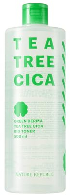 NATURE REPUBLIC GREEN DERMA TEA TREE CICA BIG TONER, 500ml, Beruhigend und Feuchtigkeitsspendend, Für empfindliche und Akne Haut, KOREAN SKINCARE
