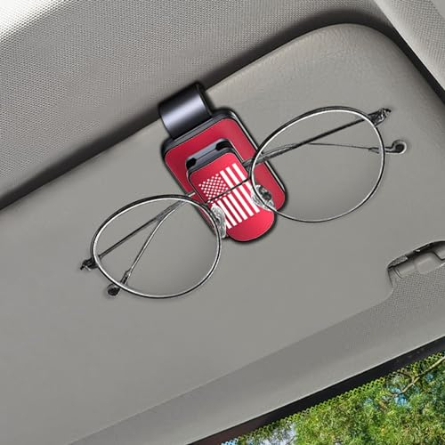 deemars Sonnenbrillenhalter für Auto Visier, Metall US Flagge Brillenhalterung, Universal Visier Zubehör Visier Sonnenbrillenhalter Clip Passend für die meisten Auto SUV LKW (Schwarz+Rot)