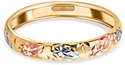 TJC Royal Bali 9ct Multi Coloured Gold Wedding Band Ring for Women 4mm | Ladies Tri-Colour 9K Yellow Solid Gold Court Band Stackable Ring, Balinese Art, Anniversary Jewellery Gift