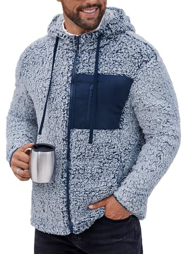 VOGSTART Veste à capuche Sherpa - En polaire - Avec poche - Pour homme - Taille S à XXL, bleu, XXL